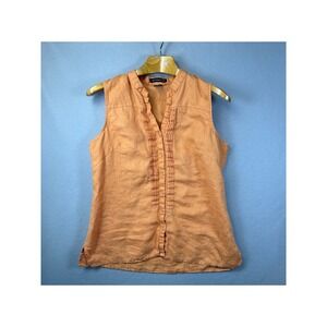 Saint Tropez West 100% Linen Sleeveless Button Down Top Pleated Fitted Womens XL
